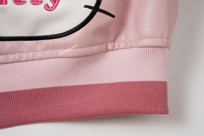 Hello Kitty Pink Embroidered Faux Leather Jacket