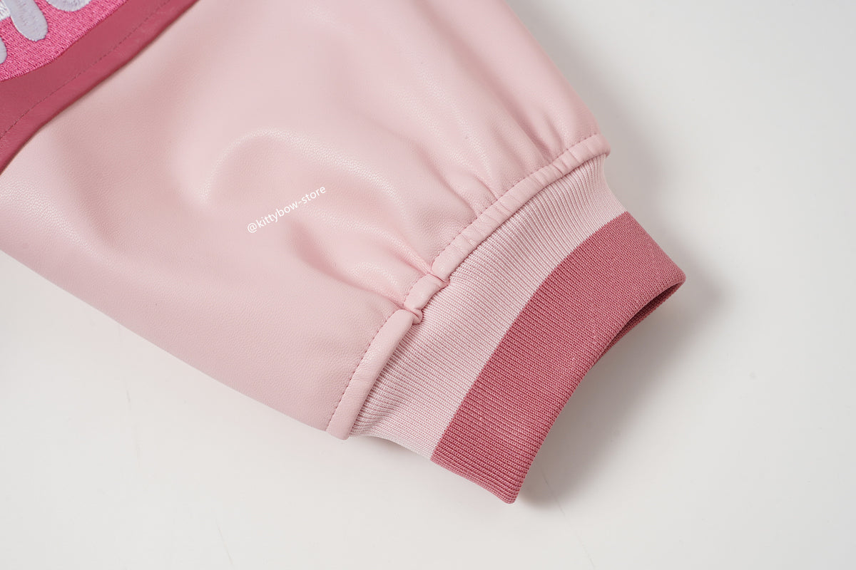 Hello Kitty Pink Embroidered Faux Leather Jacket