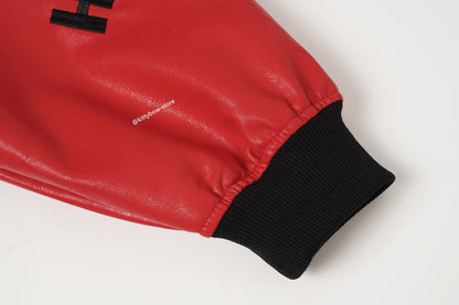 Hello Kitty Red & Black Embroidered Faux Leather Jacket Unisex Coats