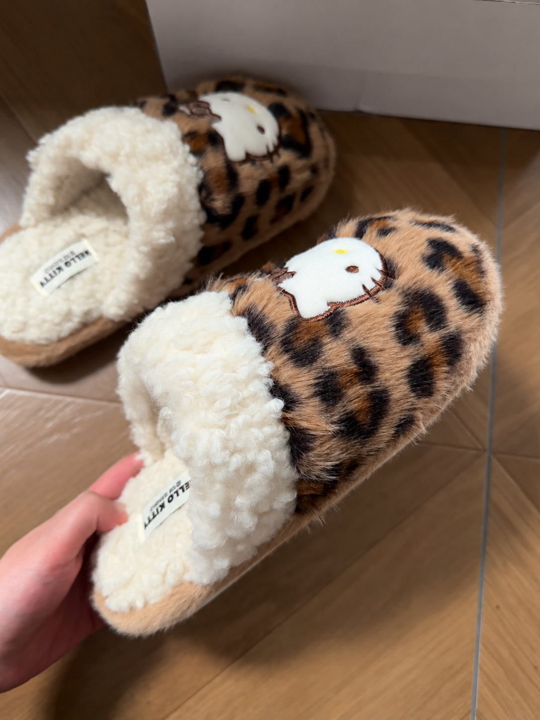 Hello Kitty Leopard Print Plush Slippers
