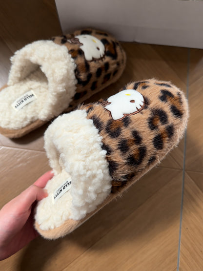 Hello Kitty Leopard Print Plush Slippers
