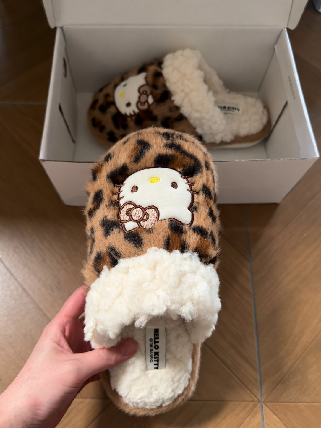 Hello Kitty Leopard Print Plush Slippers