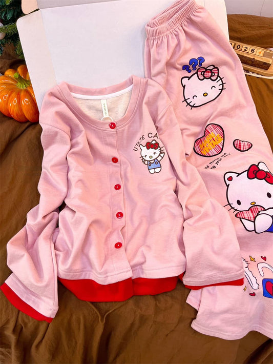 Hello Kitty & Coffee Bear Cotton-Blend Thermal Pajama Set