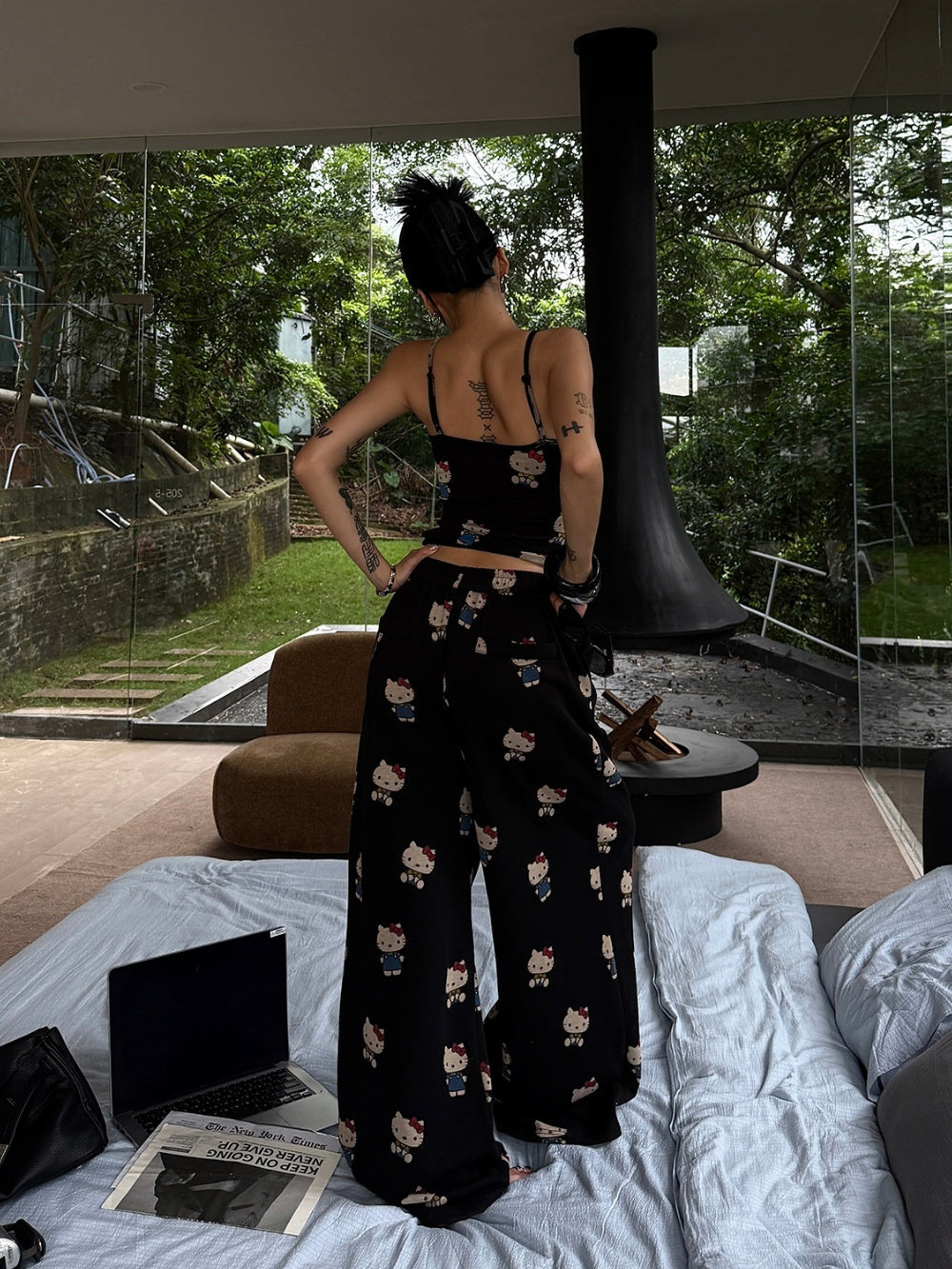 Hello Kitty Y2K Streetwear Cami & Wide-Leg Lounge Pants 2-Piece Set