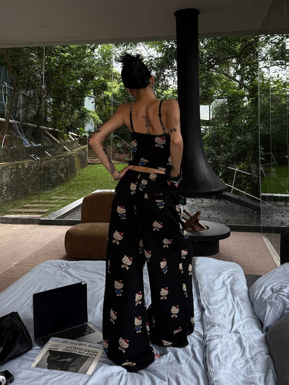 Hello Kitty Y2K Streetwear Cami & Wide-Leg Lounge Pants 2-Piece Set