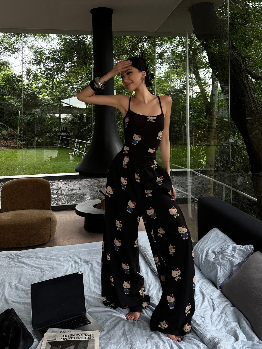 Hello Kitty Y2K Streetwear Cami & Wide-Leg Lounge Pants 2-Piece Set