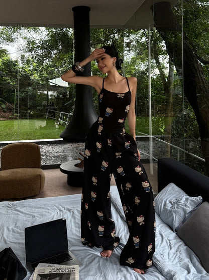 Hello Kitty Y2K Streetwear Cami & Wide-Leg Lounge Pants 2-Piece Set