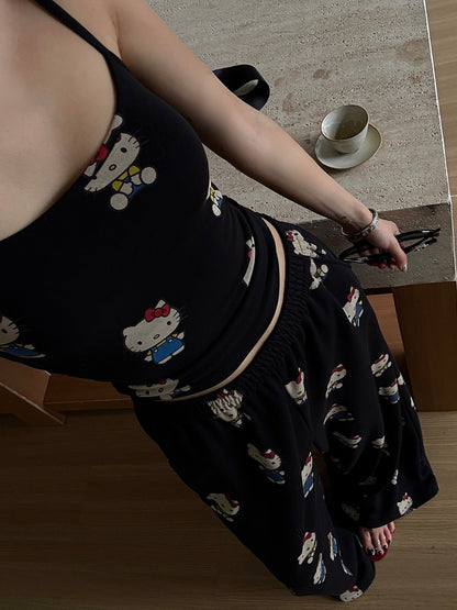 Hello Kitty Y2K Streetwear Cami & Wide-Leg Lounge Pants 2-Piece Set