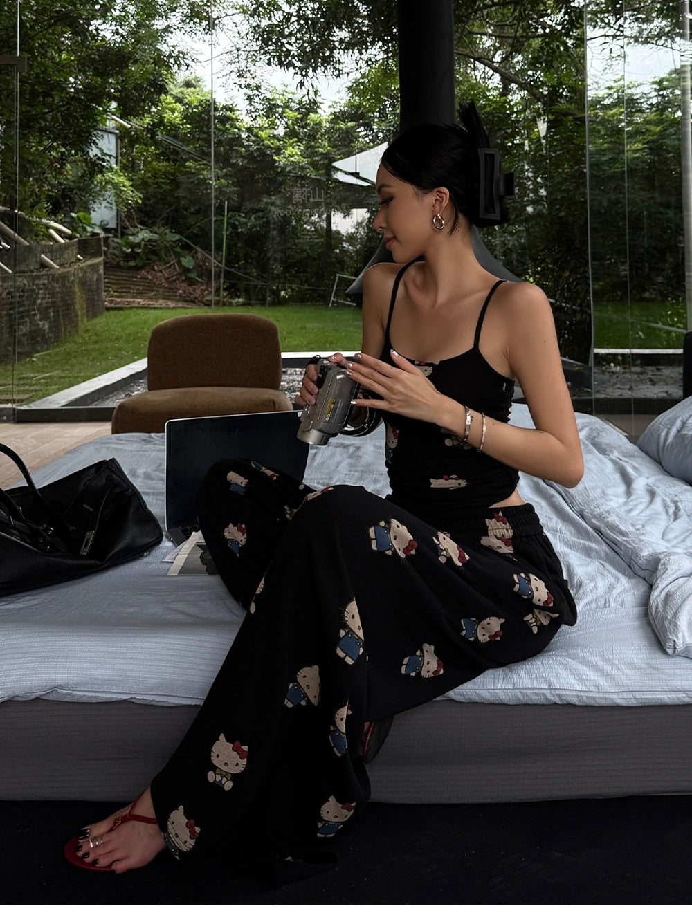 Hello Kitty Y2K Streetwear Cami & Wide-Leg Lounge Pants 2-Piece Set