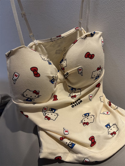 Hello Kitty Y2K Sweet Bow Knot Spaghetti Strap Cami Top with Removable Gingham Bow Pins (Available in 4 Colors)
