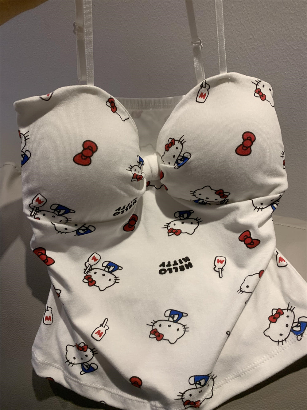 Hello Kitty Y2K Sweet Bow Knot Spaghetti Strap Cami Top with Removable Gingham Bow Pins (Available in 4 Colors)