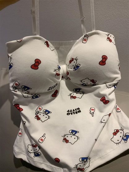 Hello Kitty Y2K Sweet Bow Knot Spaghetti Strap Cami Top with Removable Gingham Bow Pins (Available in 4 Colors)