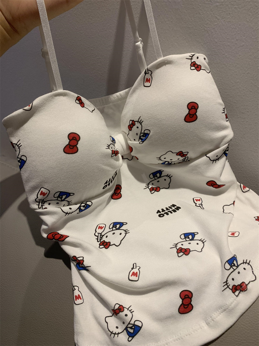 Hello Kitty Y2K Sweet Bow Knot Spaghetti Strap Cami Top with Removable Gingham Bow Pins (Available in 4 Colors)