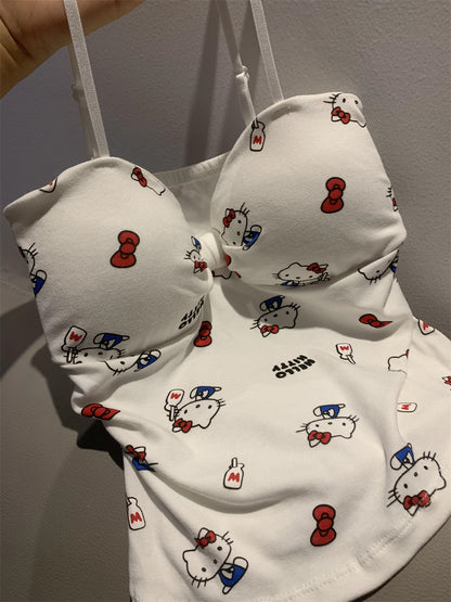 Hello Kitty Y2K Sweet Bow Knot Spaghetti Strap Cami Top with Removable Gingham Bow Pins (Available in 4 Colors)