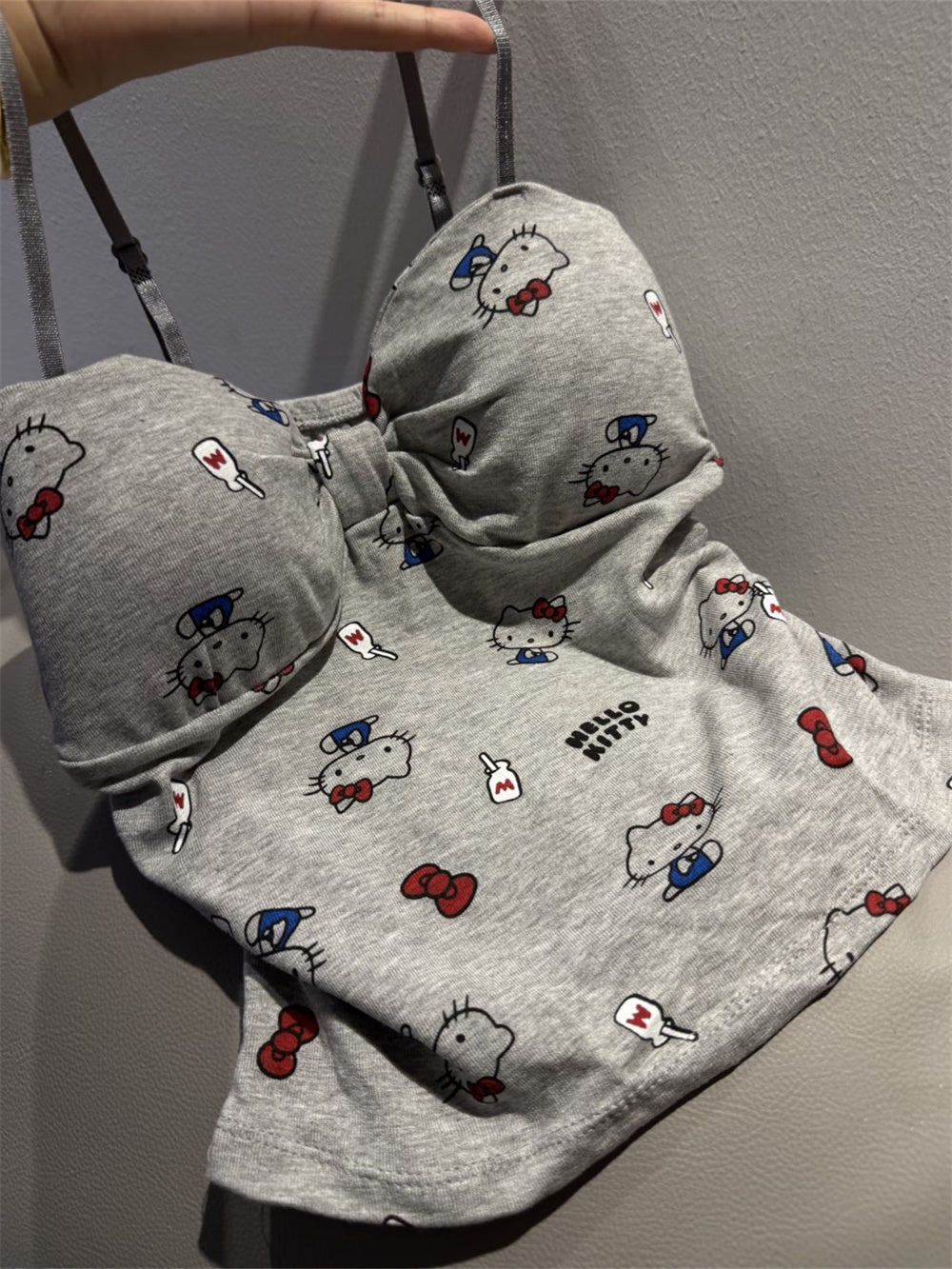 Hello Kitty Y2K Sweet Bow Knot Spaghetti Strap Cami Top with Removable Gingham Bow Pins (Available in 4 Colors)