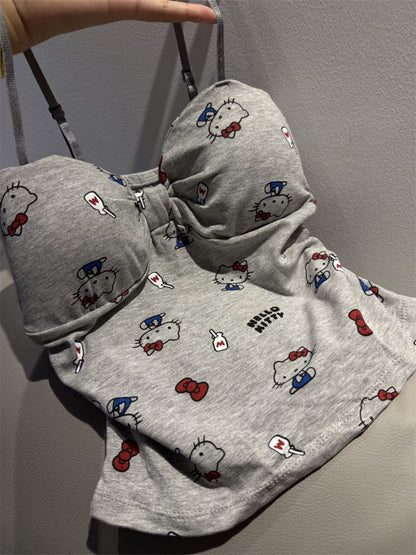 Hello Kitty Y2K Sweet Bow Knot Spaghetti Strap Cami Top with Removable Gingham Bow Pins (Available in 4 Colors)