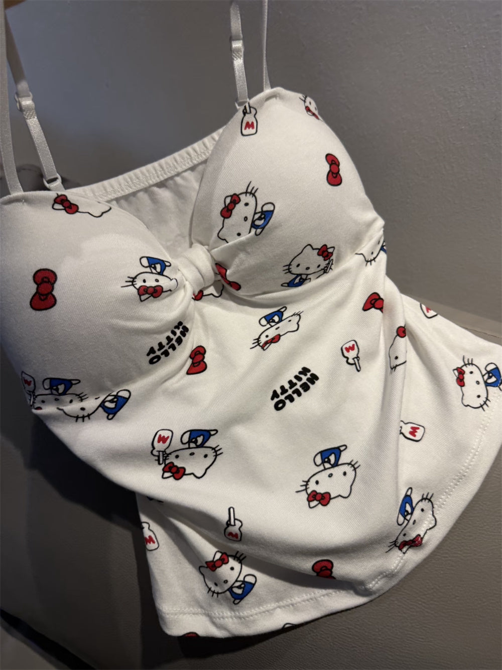 Hello Kitty Y2K Sweet Bow Knot Spaghetti Strap Cami Top with Removable Gingham Bow Pins (Available in 4 Colors)