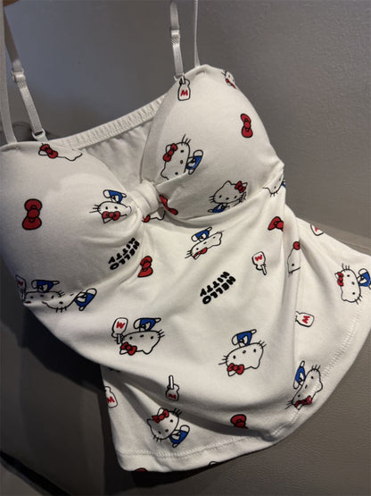 Hello Kitty Y2K Sweet Bow Knot Spaghetti Strap Cami Top with Removable Gingham Bow Pins (Available in 4 Colors)