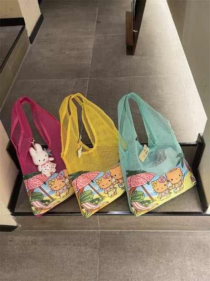 🌺 “Tropical Paradise” Hello Kitty Mesh Beach Tote (Available in 3 vibrant colorways)