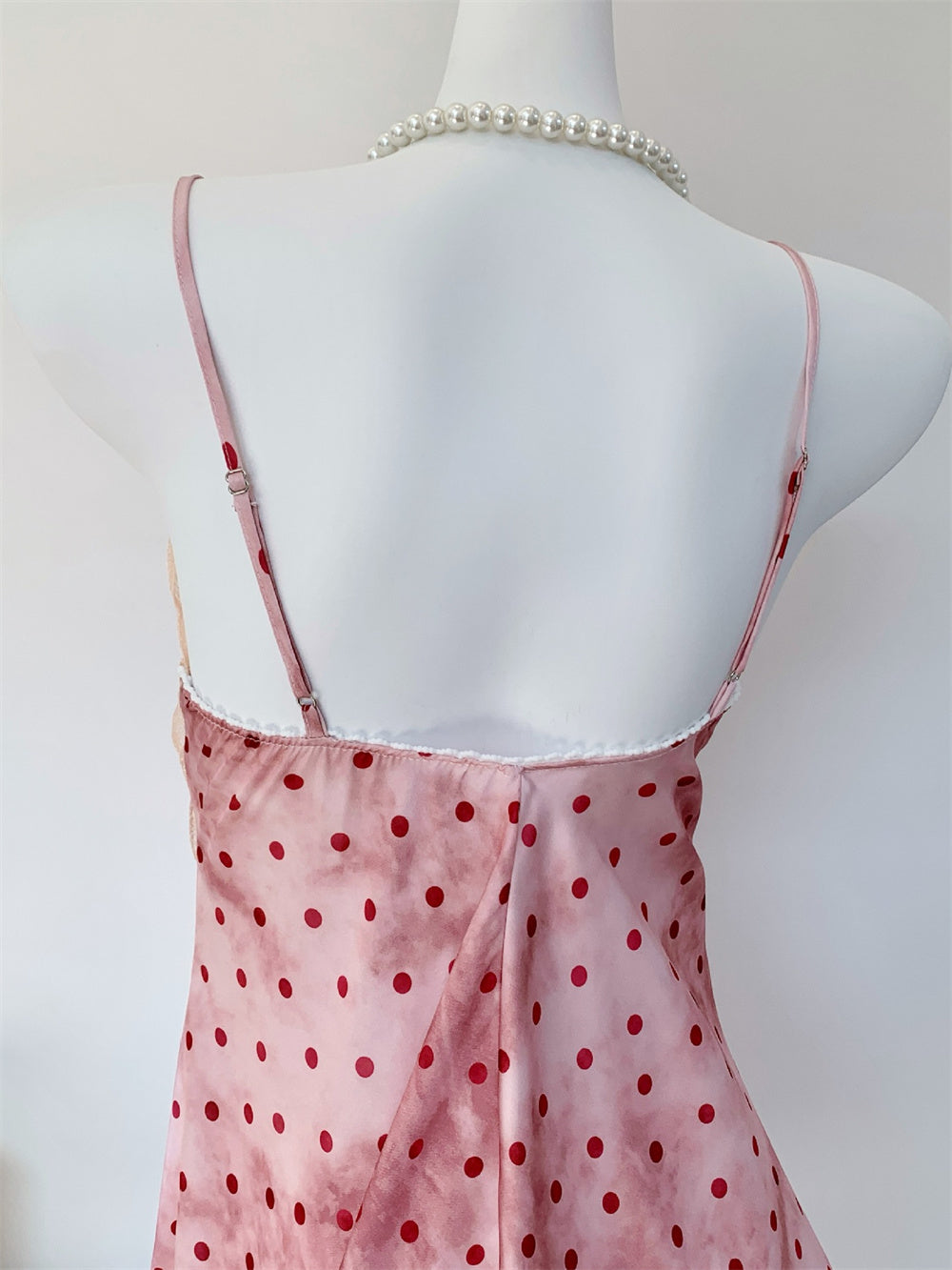 Juicy Peach Pink Romantic Vintage Polka Dot Satin Loungewear Collection – Slip Dress, Cami & Shorts 2-Piece Set, & Matching Robe 3-Piece Set