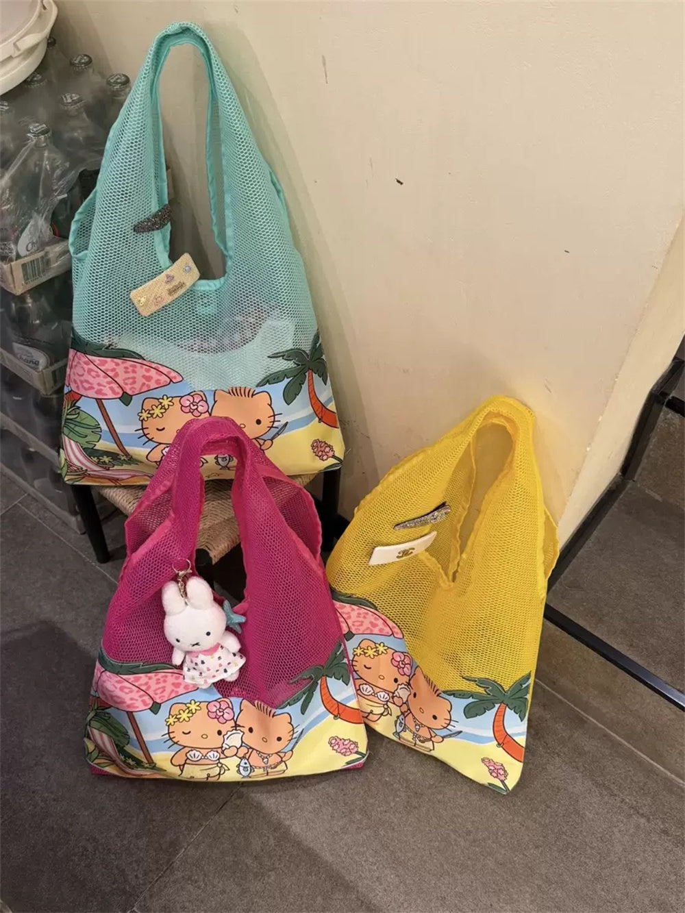 🌺 “Tropical Paradise” Hello Kitty Mesh Beach Tote (Available in 3 vibrant colorways)