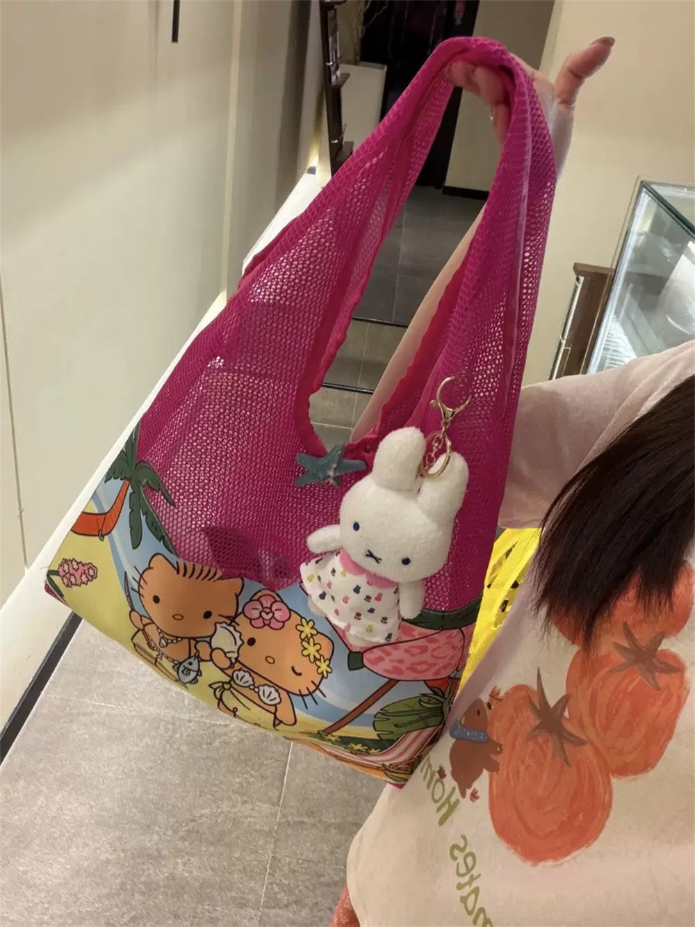 🌺 “Tropical Paradise” Hello Kitty Mesh Beach Tote (Available in 3 vibrant colorways)