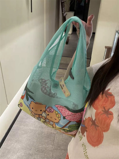 🌺 “Tropical Paradise” Hello Kitty Mesh Beach Tote (Available in 3 vibrant colorways)
