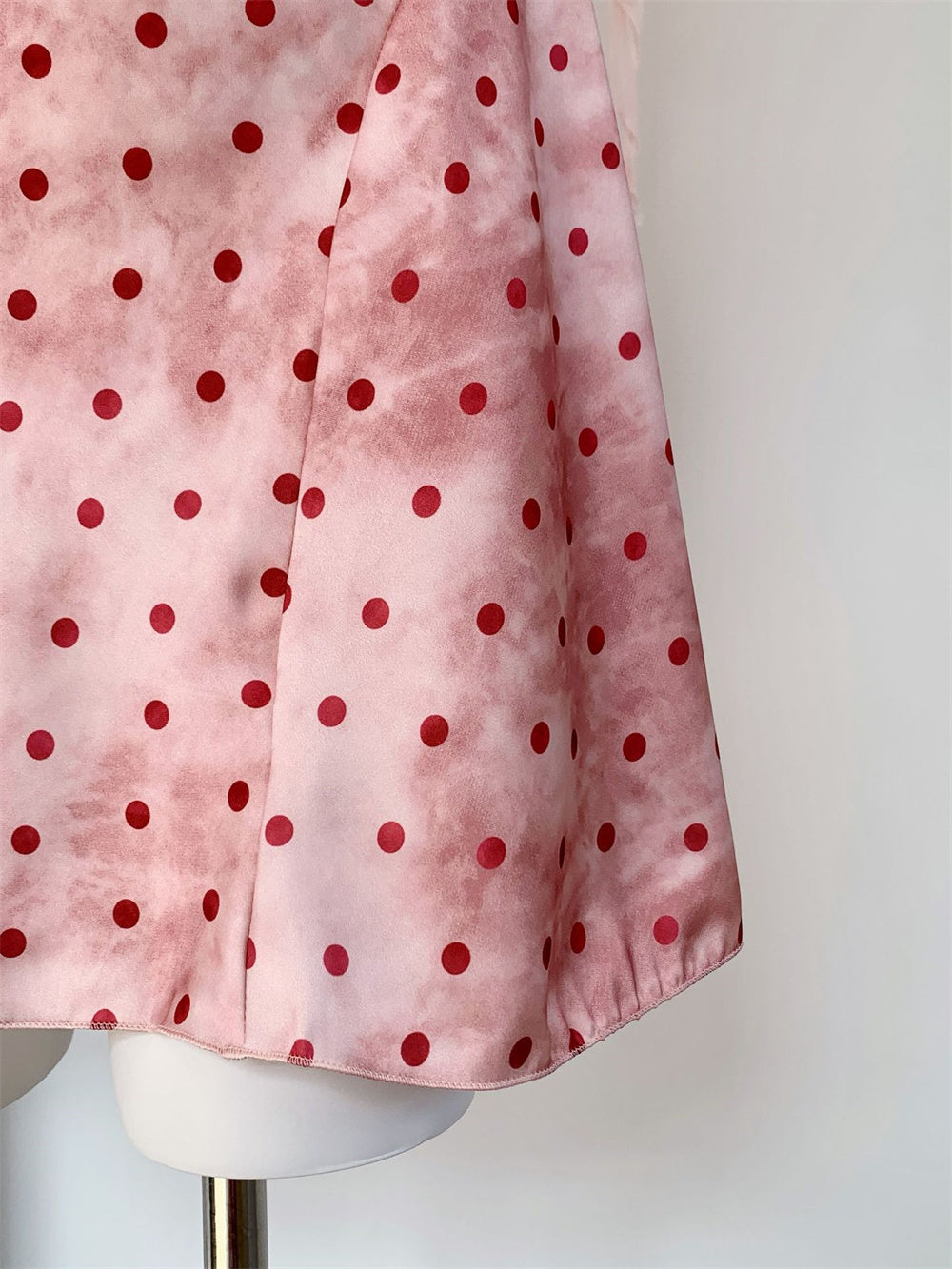 Juicy Peach Pink Romantic Vintage Polka Dot Satin Loungewear Collection – Slip Dress, Cami & Shorts 2-Piece Set, & Matching Robe 3-Piece Set
