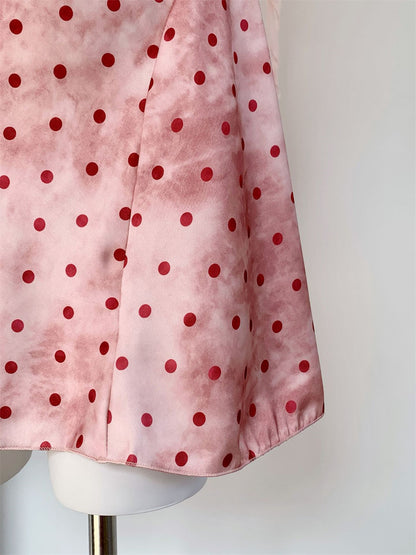 Juicy Peach Pink Romantic Vintage Polka Dot Satin Loungewear Collection – Slip Dress, Cami & Shorts 2-Piece Set, & Matching Robe 3-Piece Set
