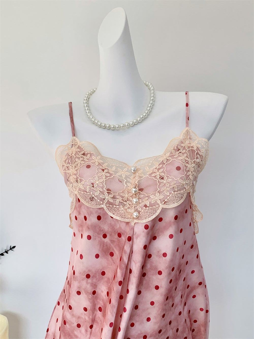 Juicy Peach Pink Romantic Vintage Polka Dot Satin Loungewear Collection – Slip Dress, Cami & Shorts 2-Piece Set, & Matching Robe 3-Piece Set