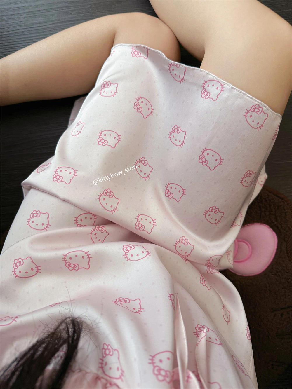 Hellokitty Pink Lace Silk Nightgown for Women Satin Slip Dress Nightdress