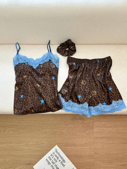 Hello Kitty Leopard Print Lace Camisole Pajama Set – Shorts or Pants