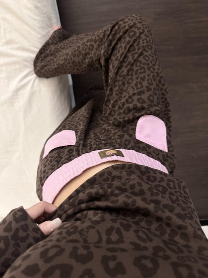 Hellokitty Leopard Print Cotton Cute Short&Long Pajama Set 2 Piece Sleepwear