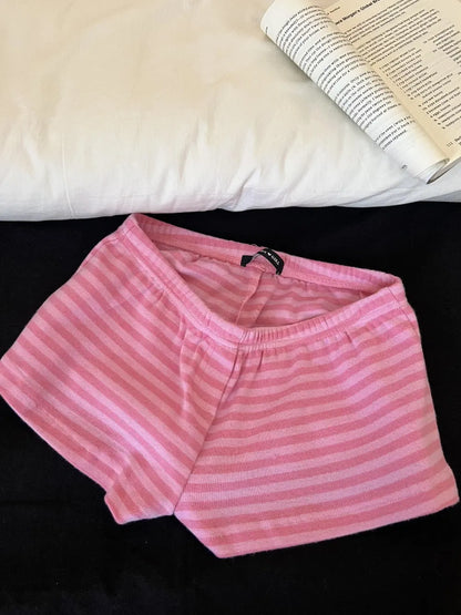Pink Stripe Cotton Loungewear Set (2 Styles: Cami / Short Sleeve)