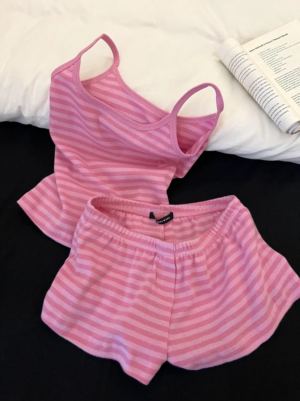 Pink Stripe Cotton Loungewear Set (2 Styles: Cami / Short Sleeve)