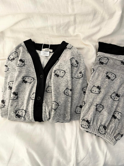 HK Warm Fleece V-Neck Pajama Set 01251121, Cute Thickened Autumn Winter Loungewear, Soft Brushed Fabric Sleepwear, Plus Size Cozy Home Set