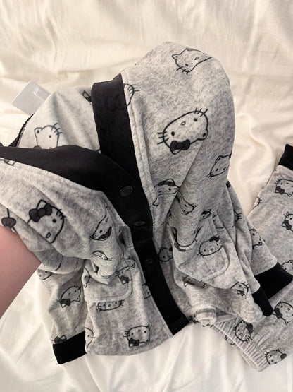 HK Warm Fleece V-Neck Pajama Set 01251121, Cute Thickened Autumn Winter Loungewear, Soft Brushed Fabric Sleepwear, Plus Size Cozy Home Set